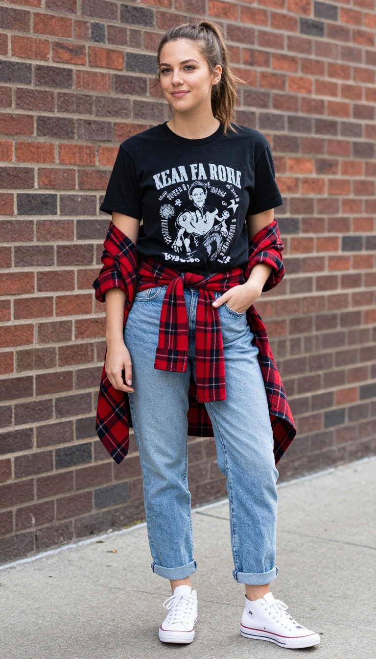 11. Acid-Wash Jeans and Graphic Tee