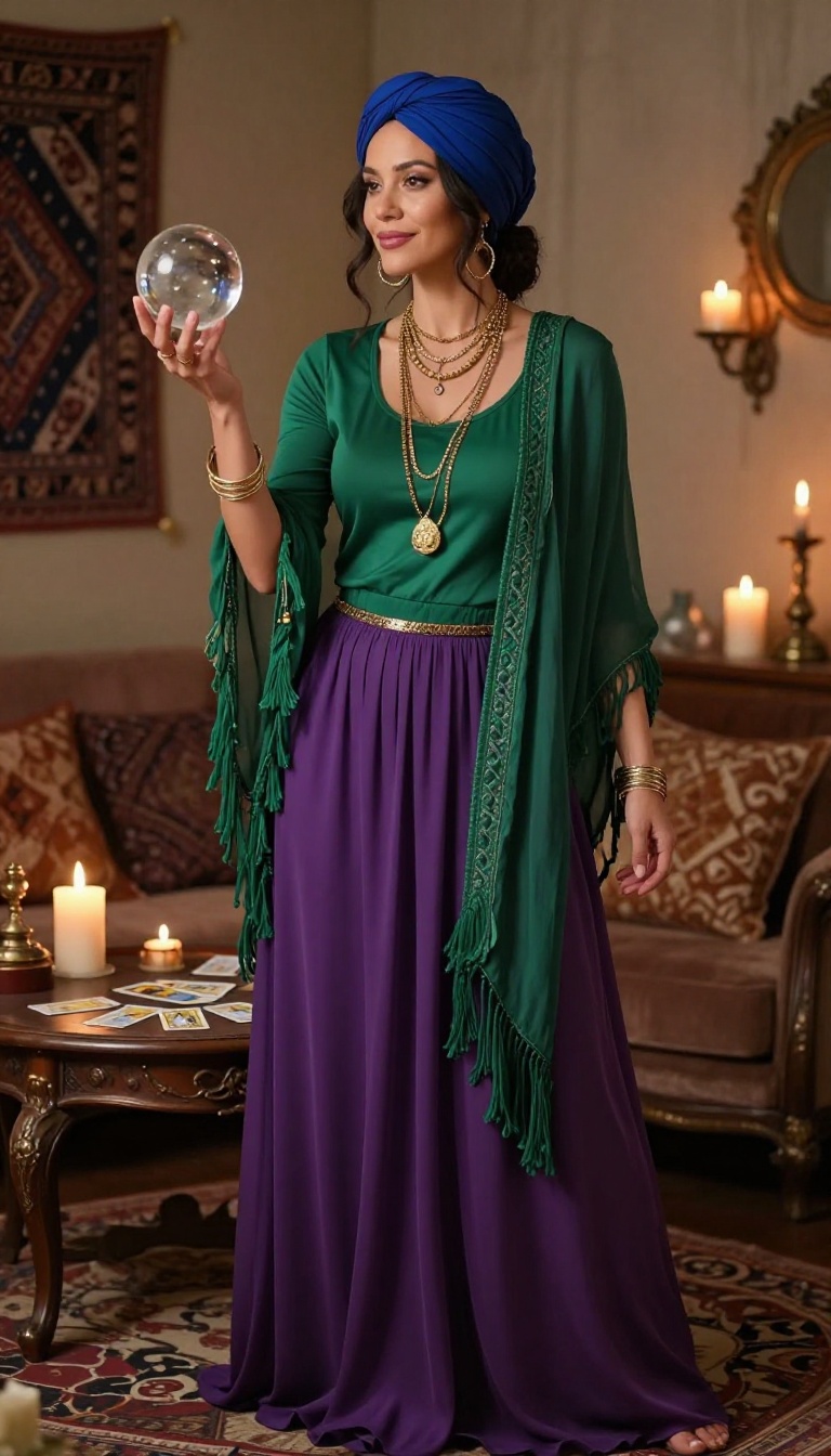 6. Mystical Fortune Teller in Rich Jewel Tones