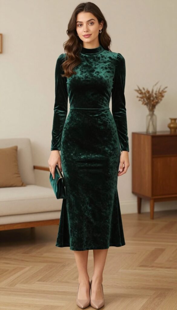 9. Velvet Dress with a High Neck