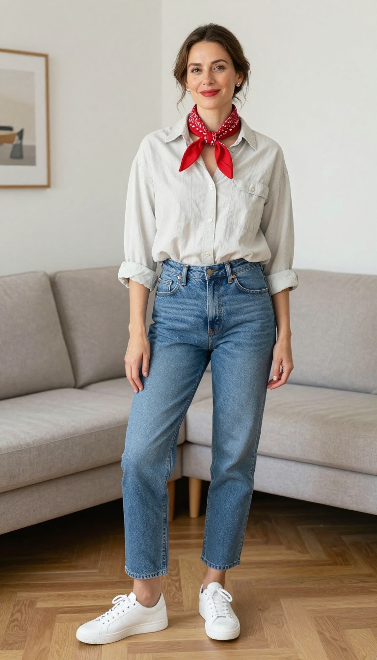 3. Rosie the Riveter: Denim + Red Bandana