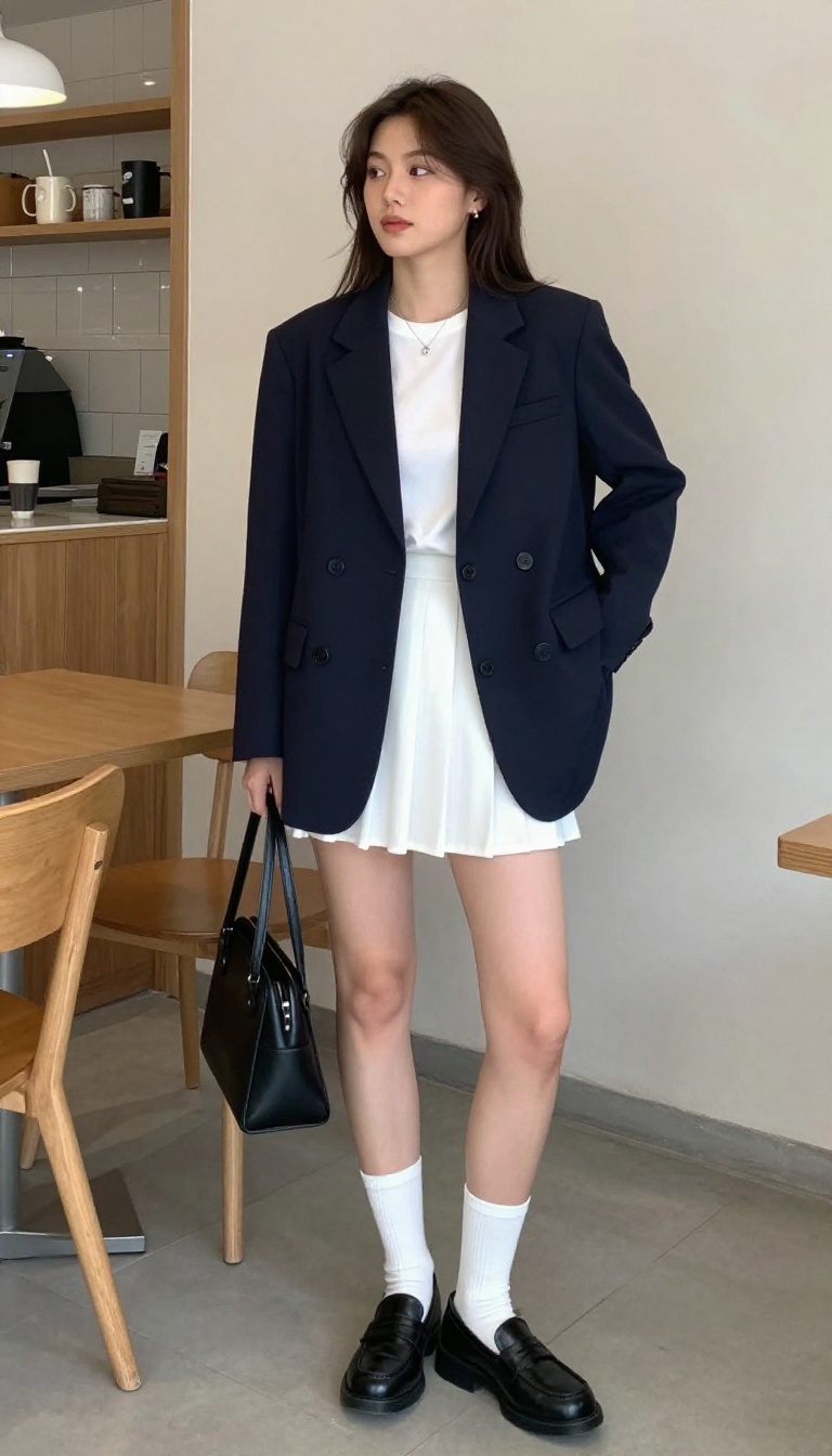 6. The Preppy Twist: Blazer, Mini Skirt, and Knee-Highs