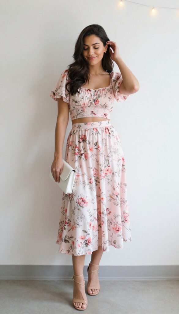 6. Floral Two-Piece Set with Skirt