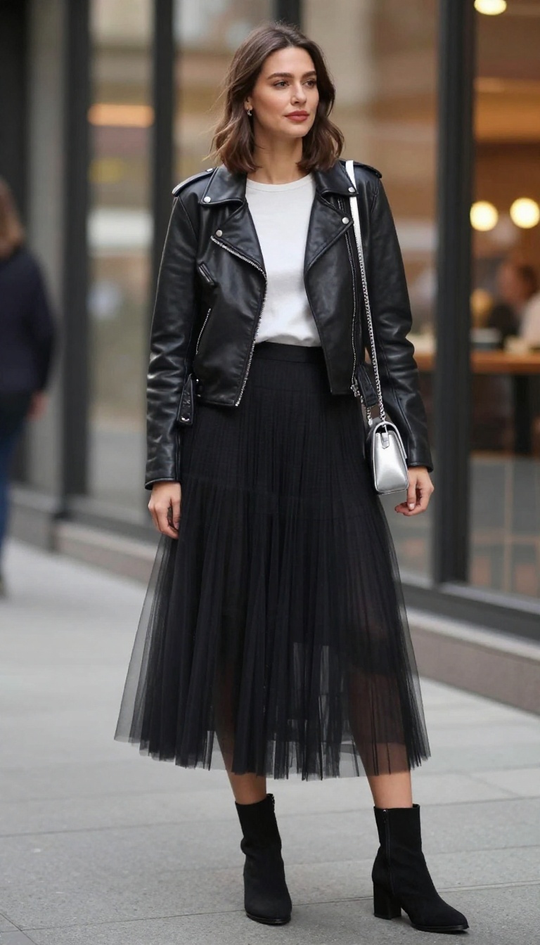 10. Tulle Skirt and Leather Jacket