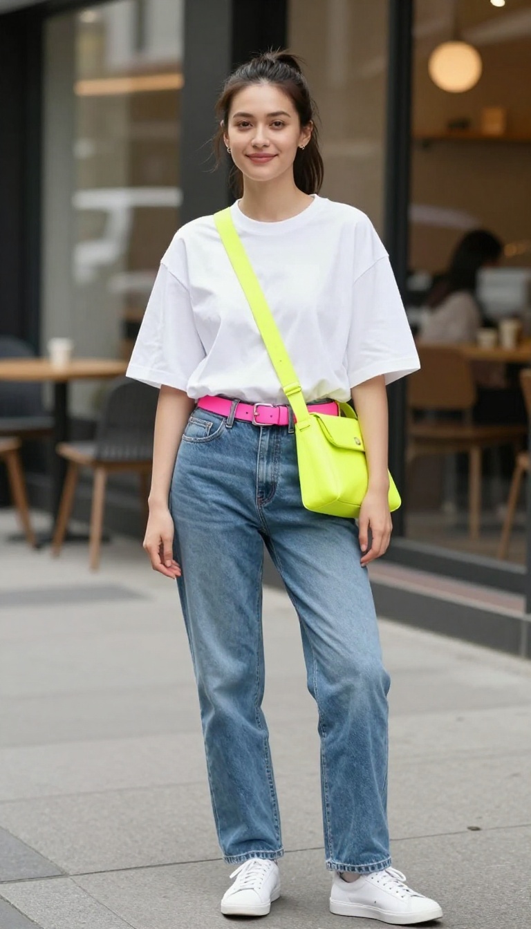 2. Neon Accents on Neutral Basics