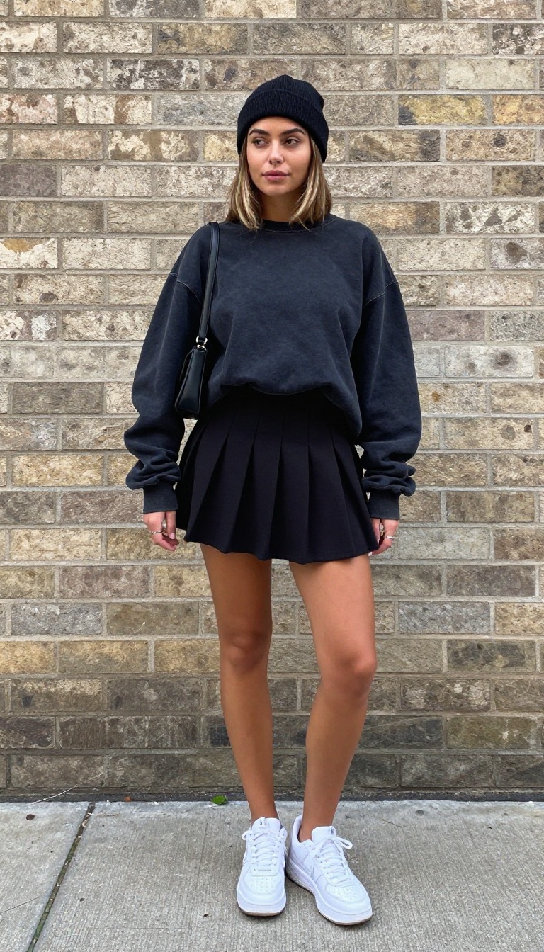13. Graphic Sweatshirt With Pleated Skirt
