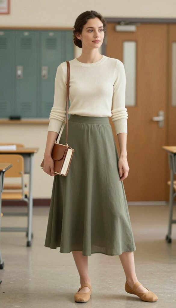 2. The Effortless Midi Skirt and Knit Top