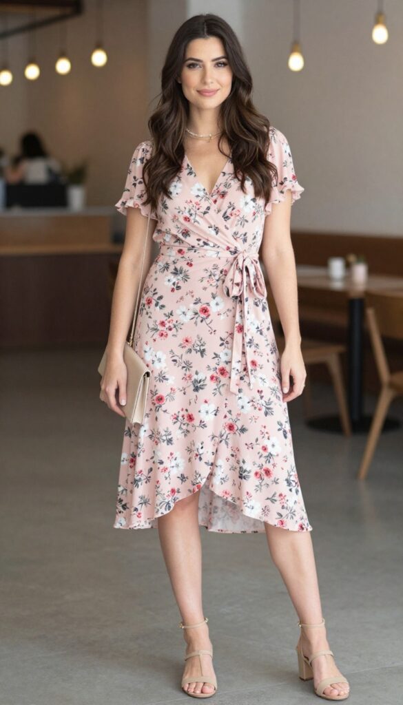 10. Floral Wrap-Front Dress with Tie Waist