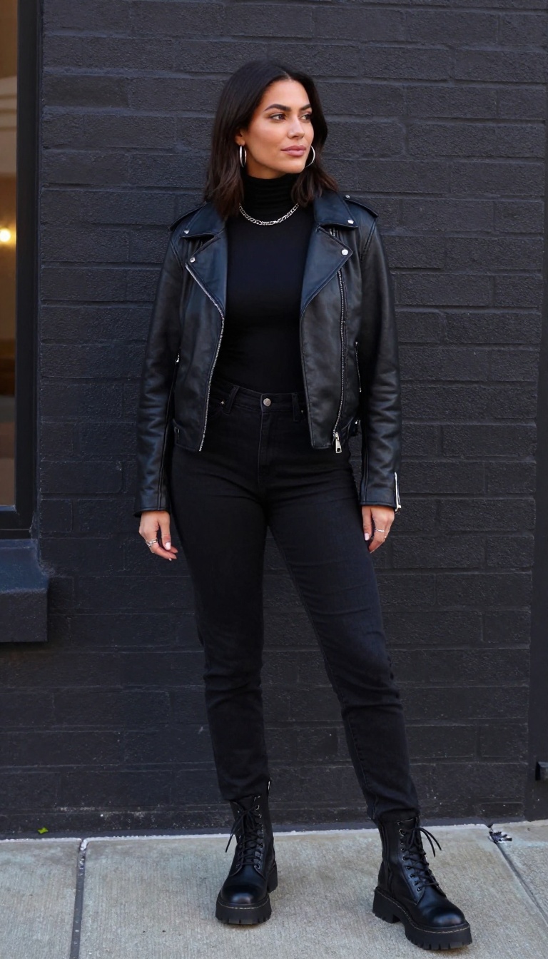 1. Sleek All-Black with a Leather Jacket