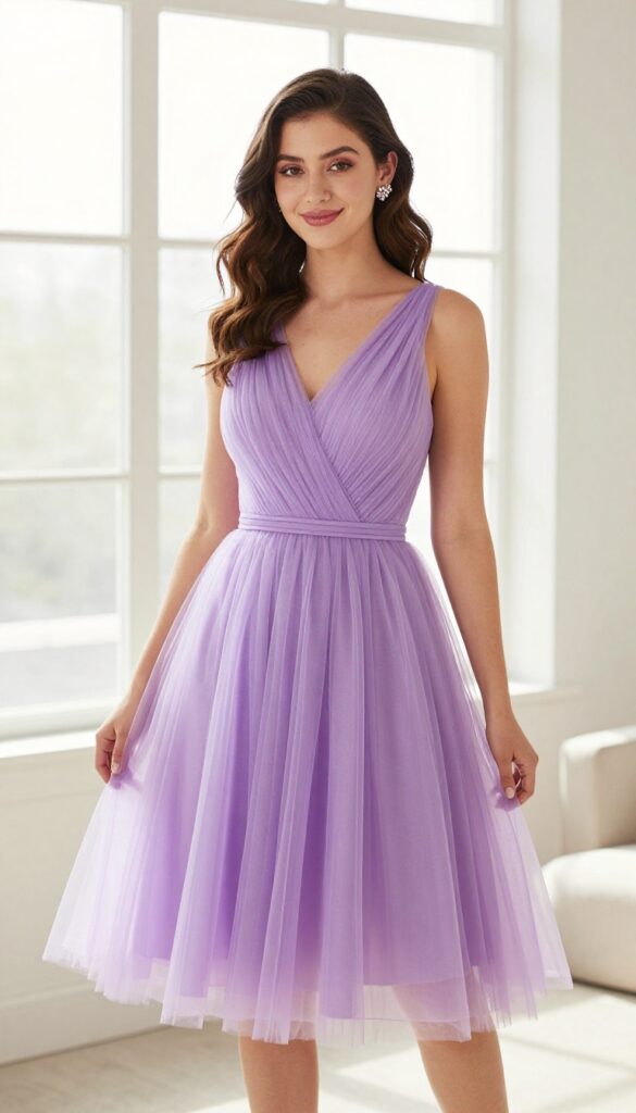 9. Tulle Skirt with a Fitted Bodice in Lilac