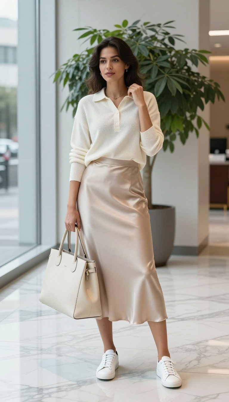 8. Slip Skirt with a Knit Polo