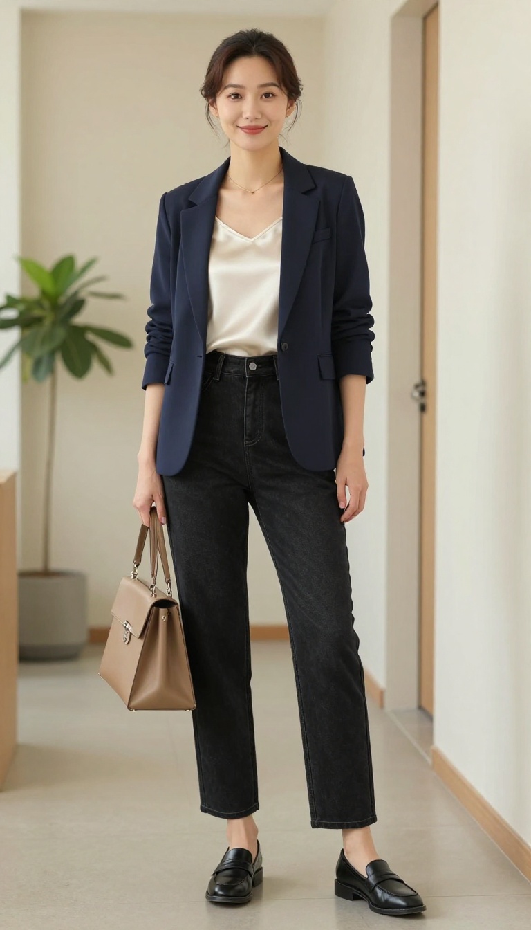 3. Black Mom Jeans with a Blazer and Loafers for Work
