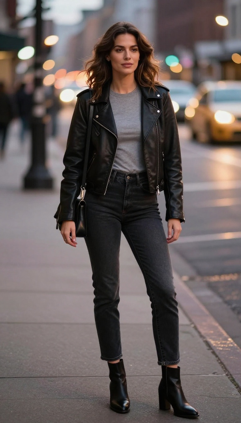 5. Mom Jeans with a Leather Jacket and Graphic Tee for Date Night