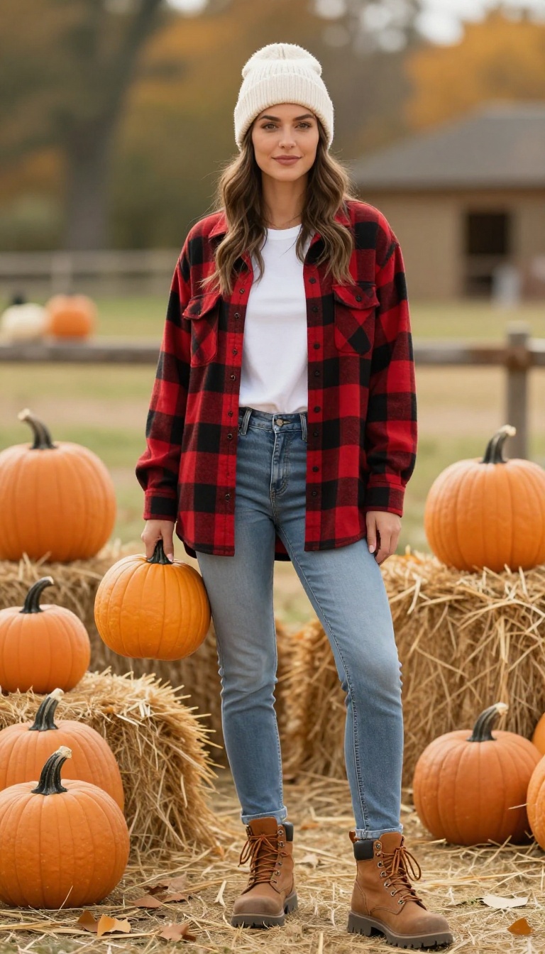 6. Plaid Shirt and Saia Jeans for a Rustic Autumn Vibe