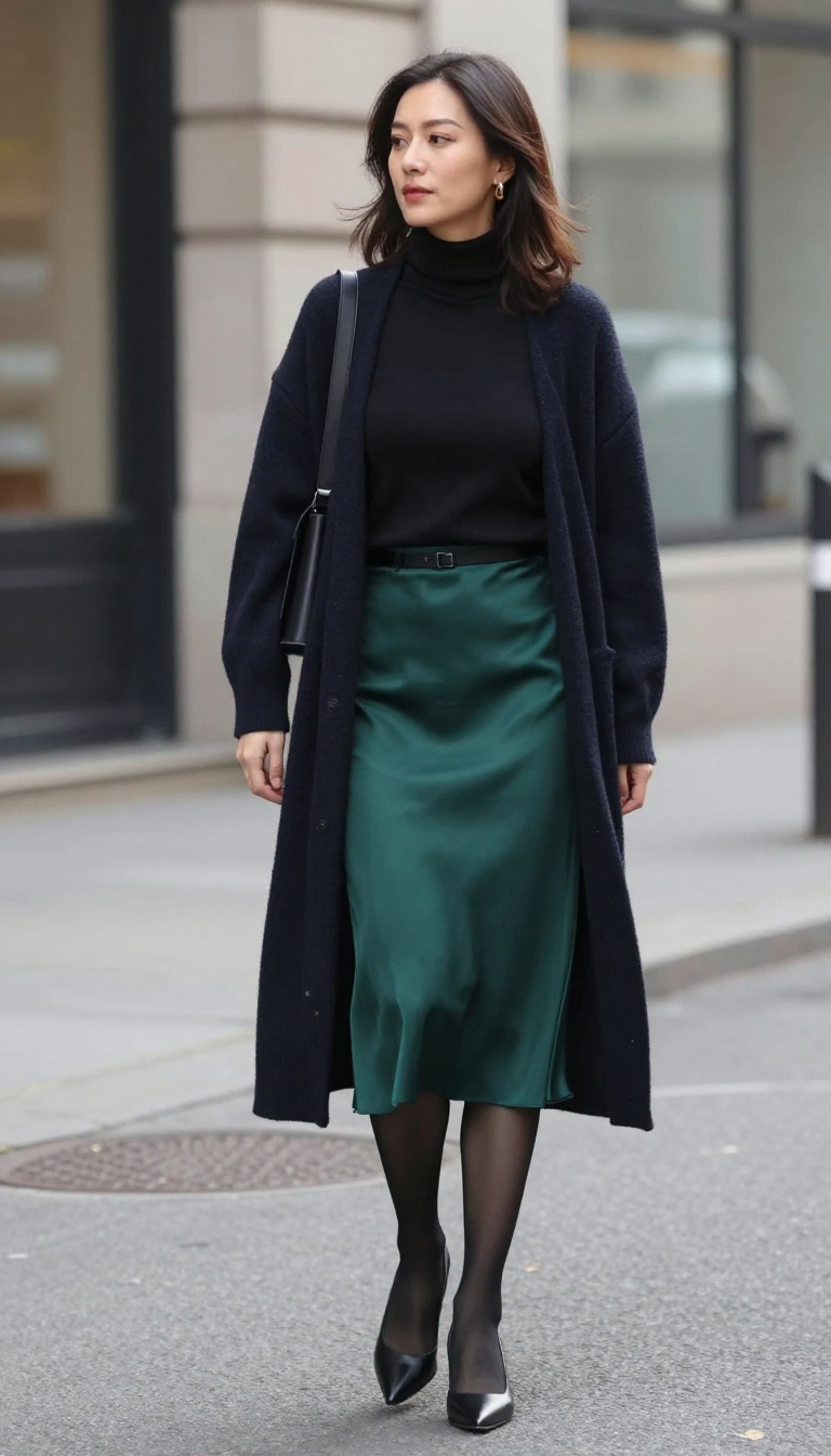 7. Slip Skirt with Slingback Heels and a Longline Cardigan