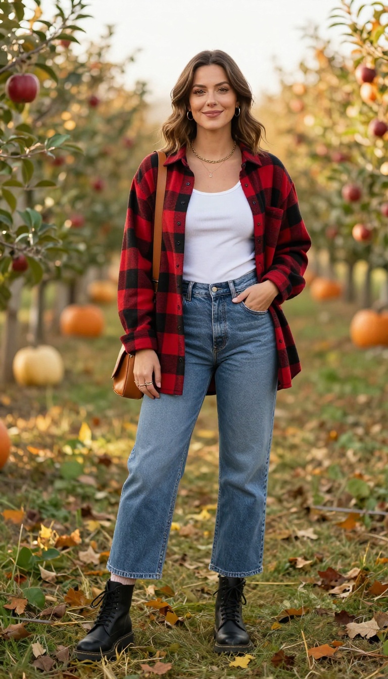 5. Flannel Shirt and Wide-Leg Jeans
