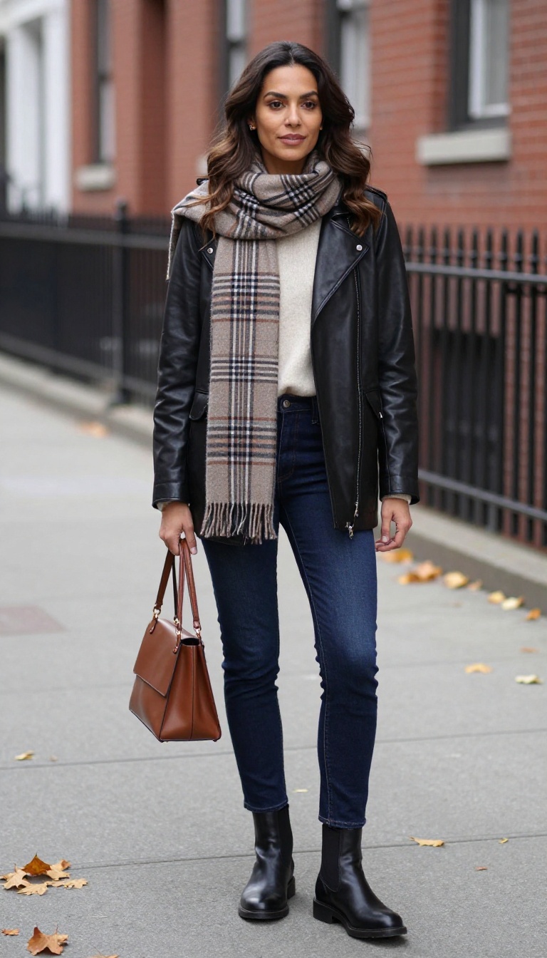 12. Leather Jacket with a Cashmere Scarf