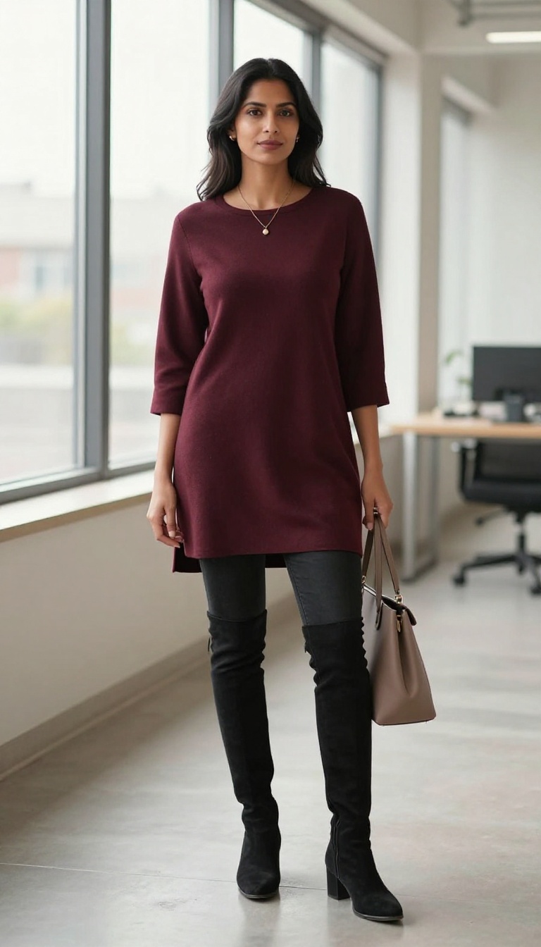 12. Black Jeans + Tunic Sweater + Over-the-Knee Boots
