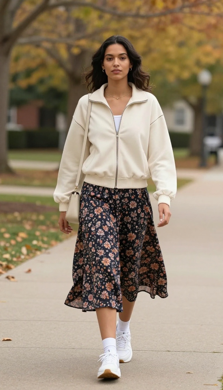 12. Midi Skirt and a Zip-Up Track Jacket