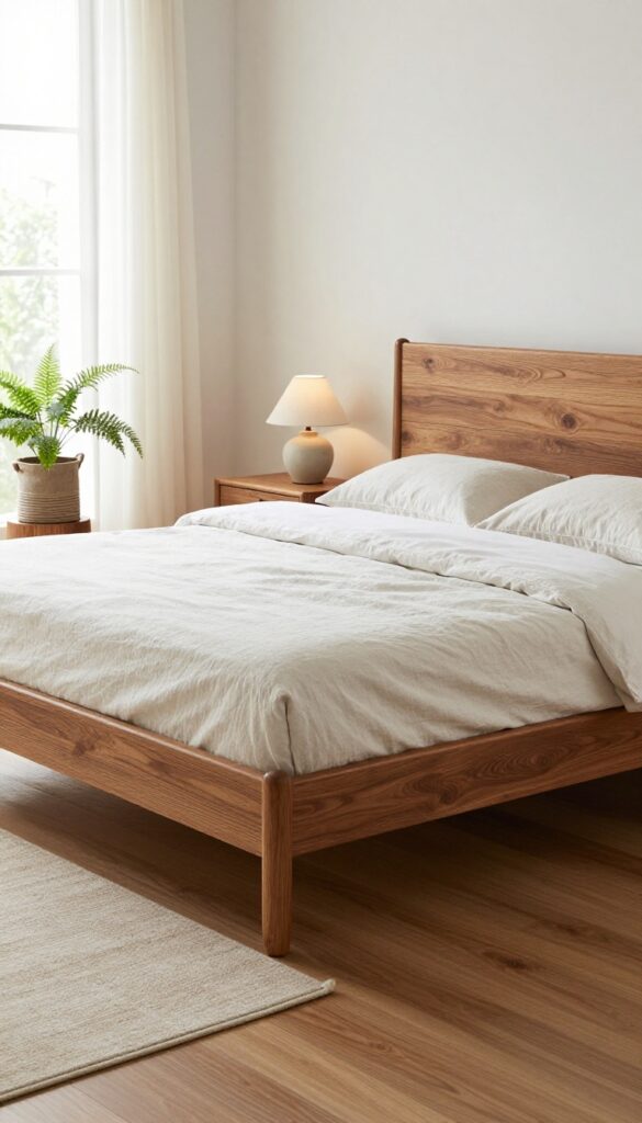 1. Warm Wood Bed Frame as the Anchor idea