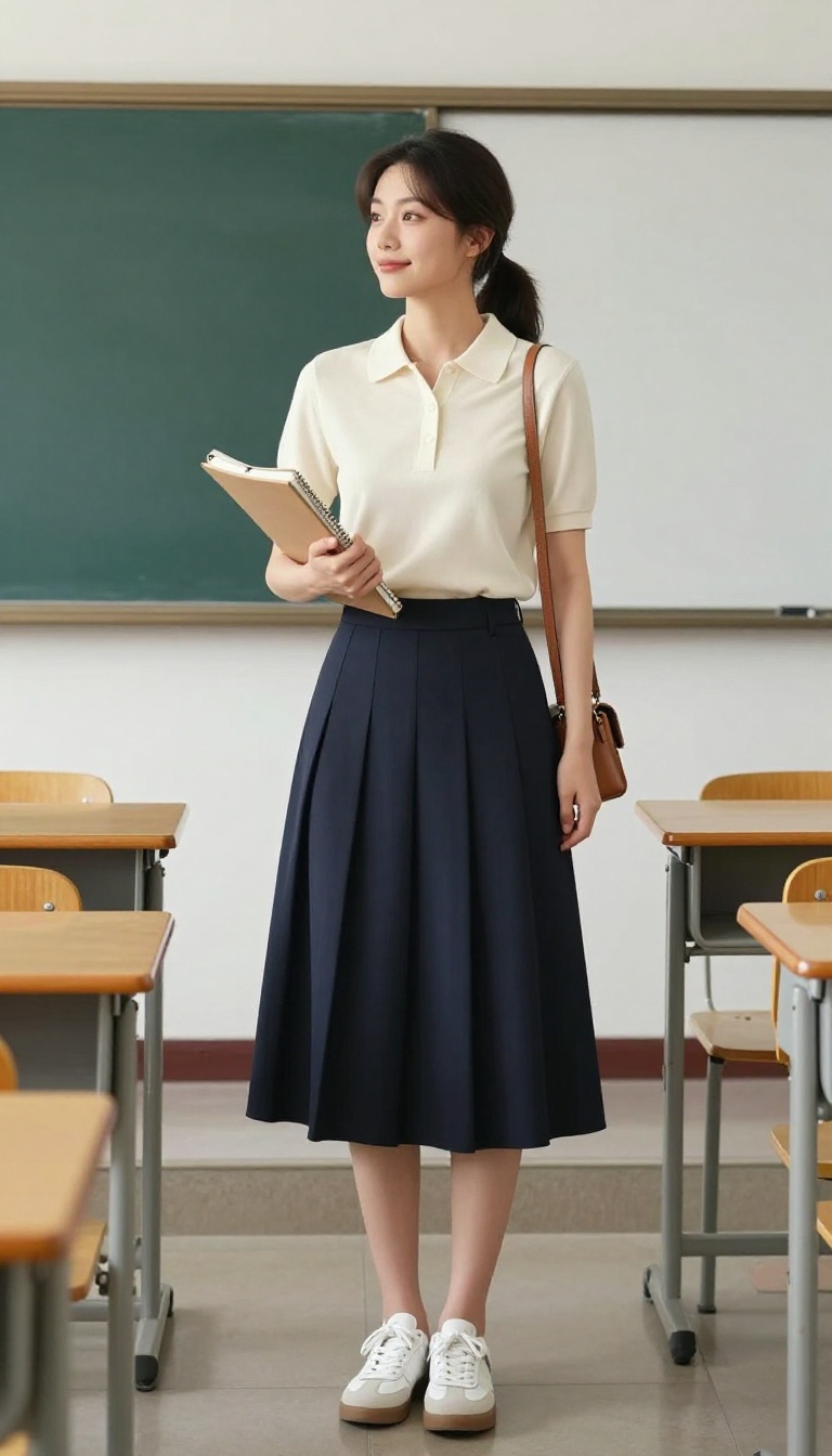 12. The Knit Polo and Pleated Skirt