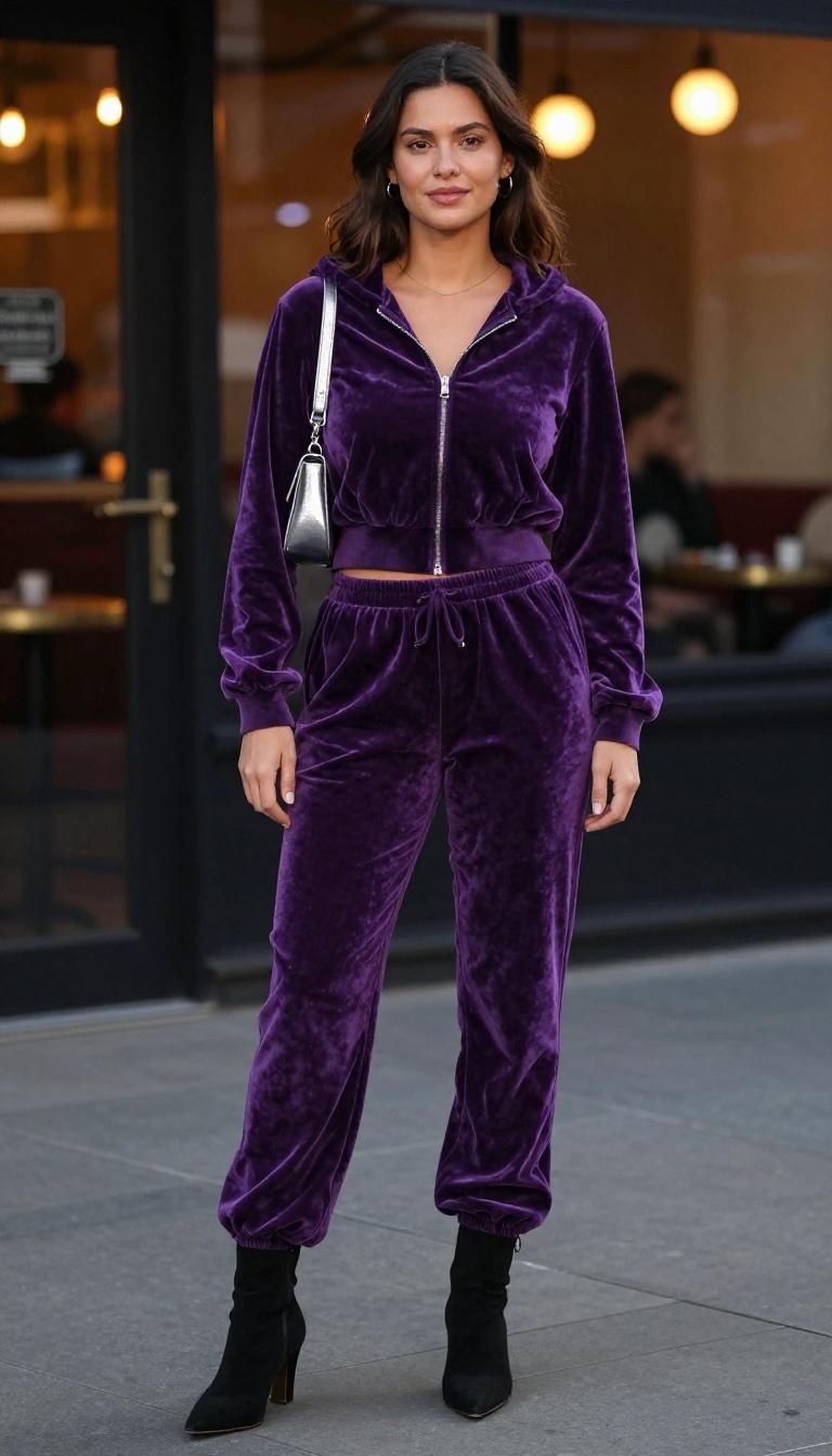 2. Velour Tracksuit With Heeled Boots