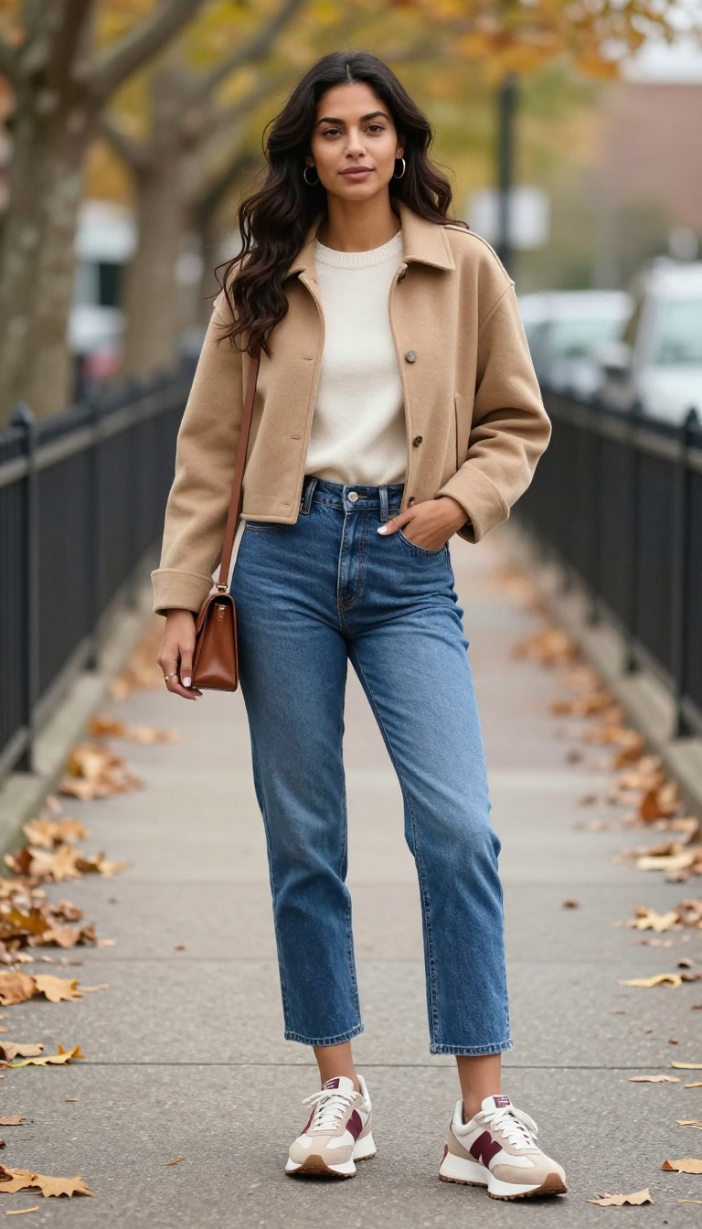 9. Cropped Jeans and New Balance 327 for a Petite-Friendly Fall Outfit