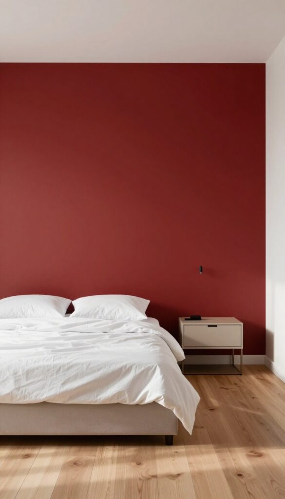 1. Deep Red Accent Wall Behind the Bed idea