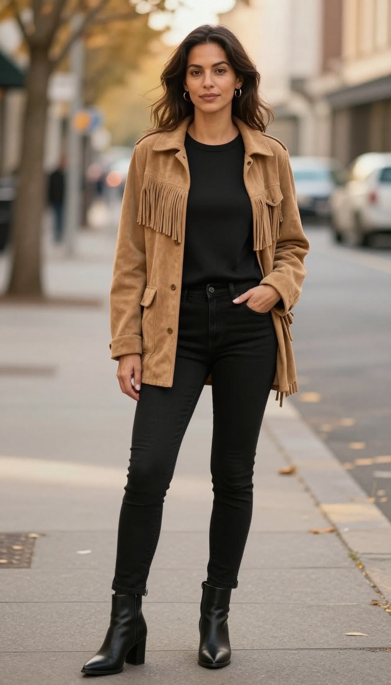 4. Fringe Jacket and Skinny Jeans