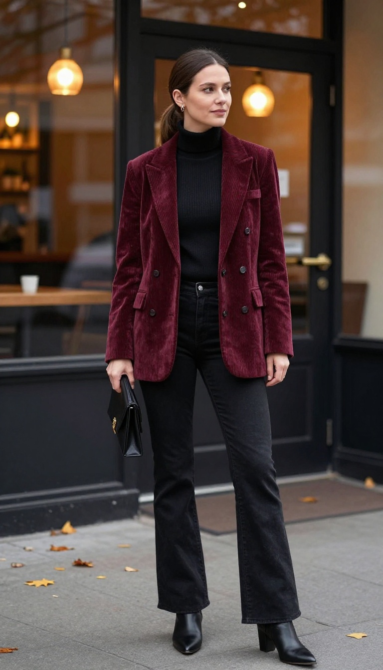 4. Turtleneck and Corduroy Blazer for Date Night