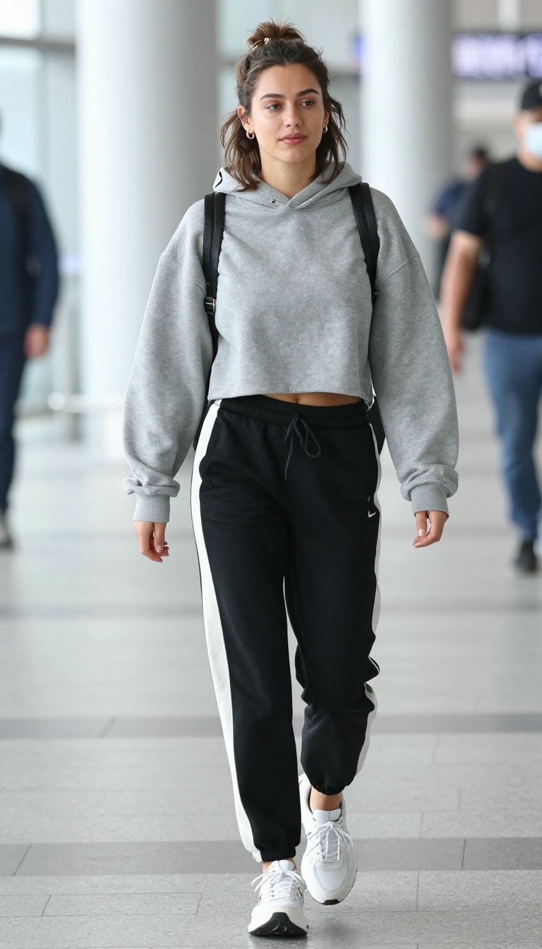 9. Cropped Hoodie + Track Pants + Retro Sneakers