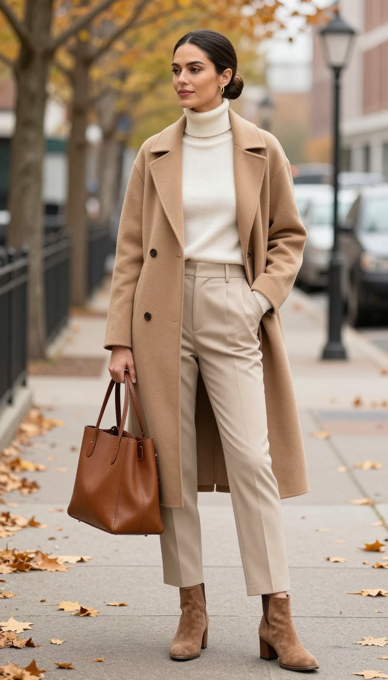 1. The Camel Coat and Cashmere Sweater Combo