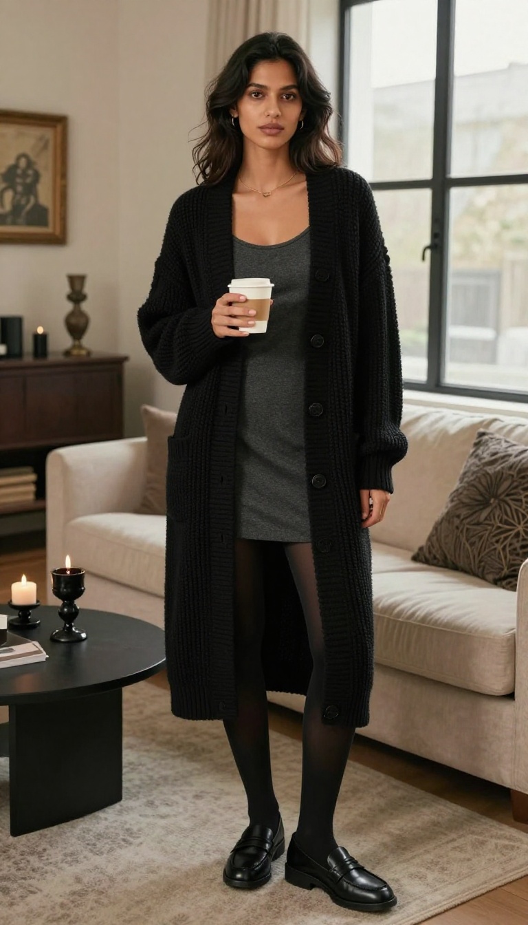 5. The Longline Cardigan: Cozy Goth Layers