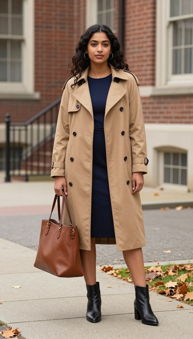 11. Trench Coat and Midi Dress