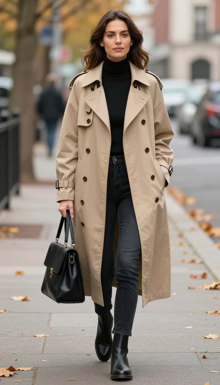 5. Trench Coat and Saia Jeans for a Polished Weekend Look