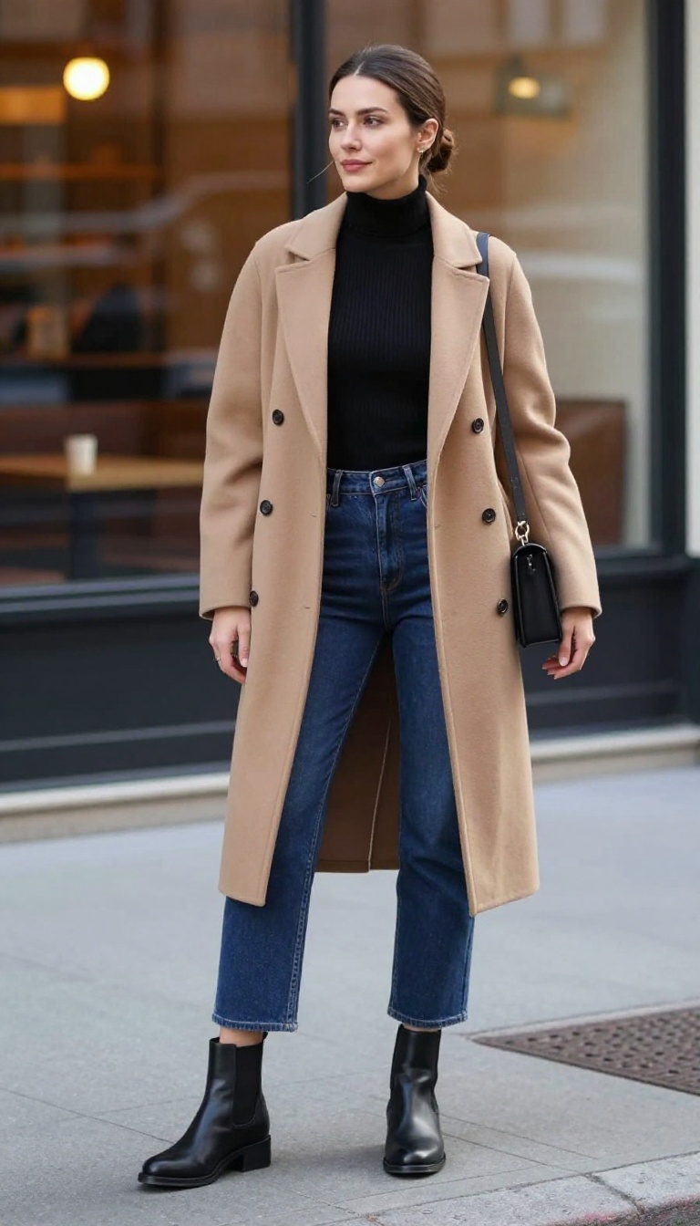 4. Cropped Flare Jeans + Fitted Turtleneck + Heeled Chelsea Boots