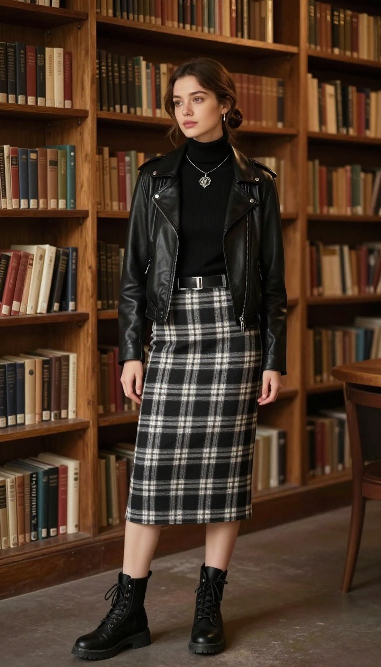 3. Moody Mortician in Plaid and Leather