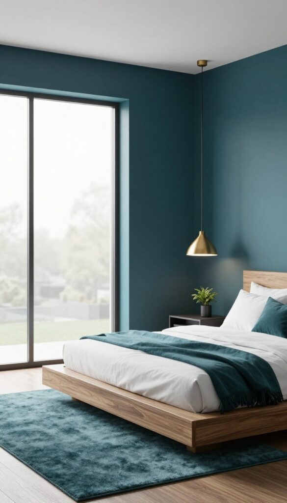 6. Dark Teal With Statement Lighting idea