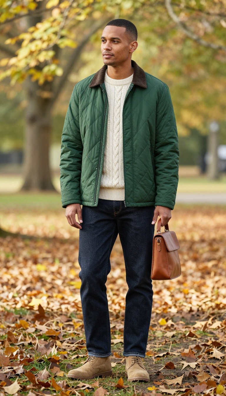 7. The Quilted Jacket and Cable Knit Sweater