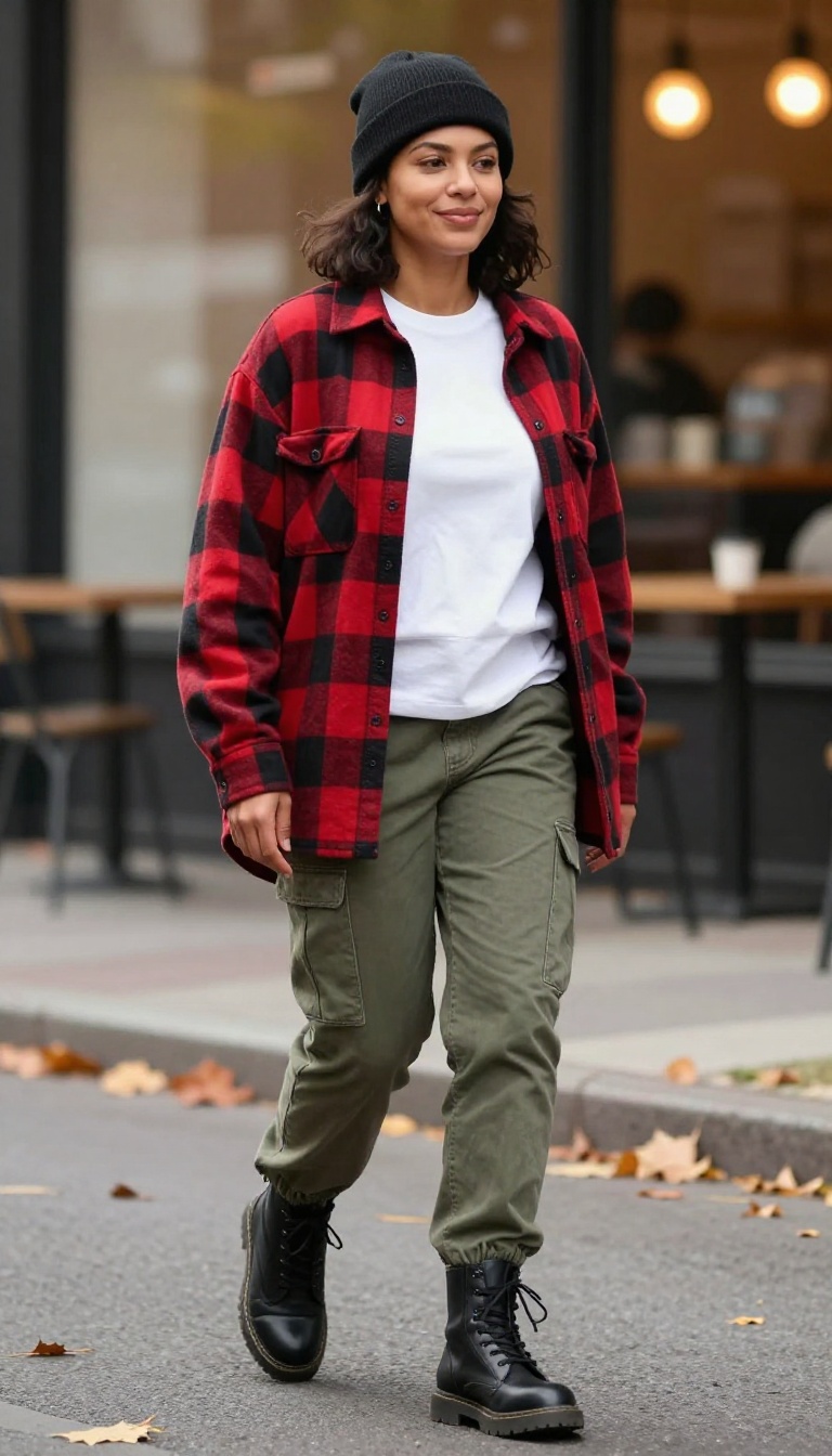 7. Oversized Flannel and Cargo Jeans