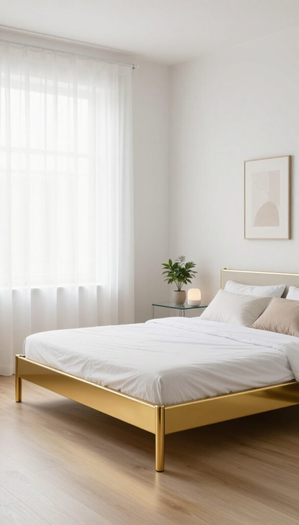 5. Gold Bed Frame in a Small Bedroom idea