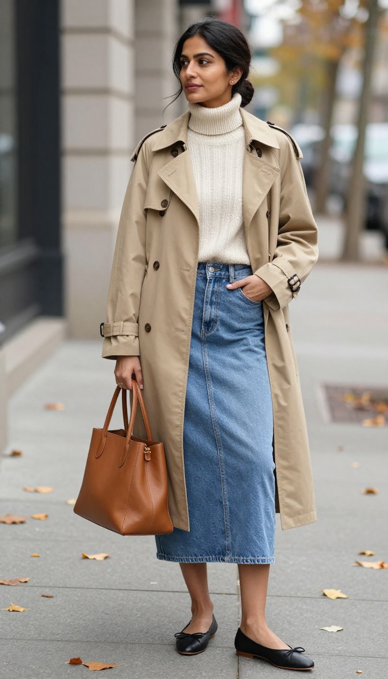 3. Trench Coat and Ballet Flats