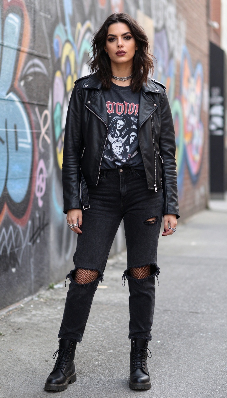 8. Fishnets and Ripped Denim: Grunge Goth