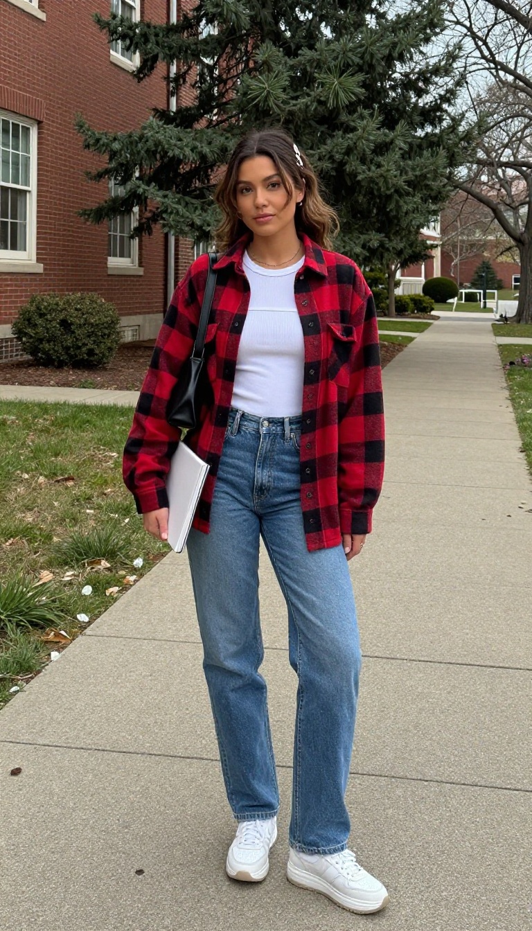 13. Oversized Flannel With Tube Top and Jeans