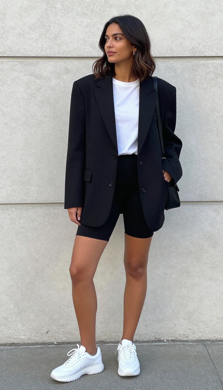 3. Oversized Blazer with Bike Shorts