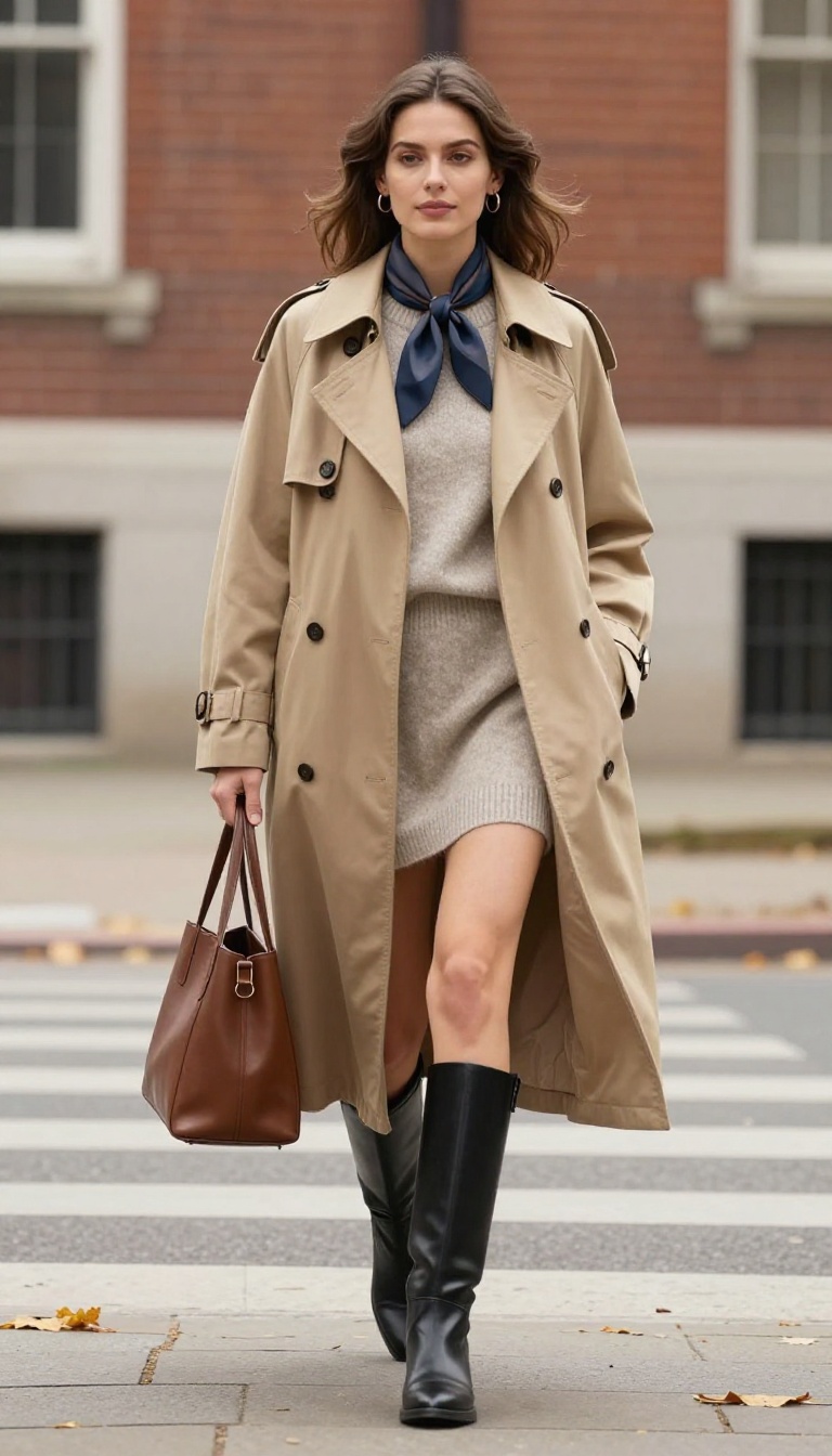 4. Trench Coat Over a Sweater Dress
