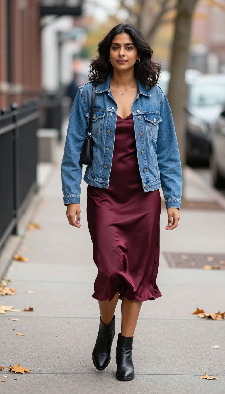 3. Denim Jacket Over a Slip Dress