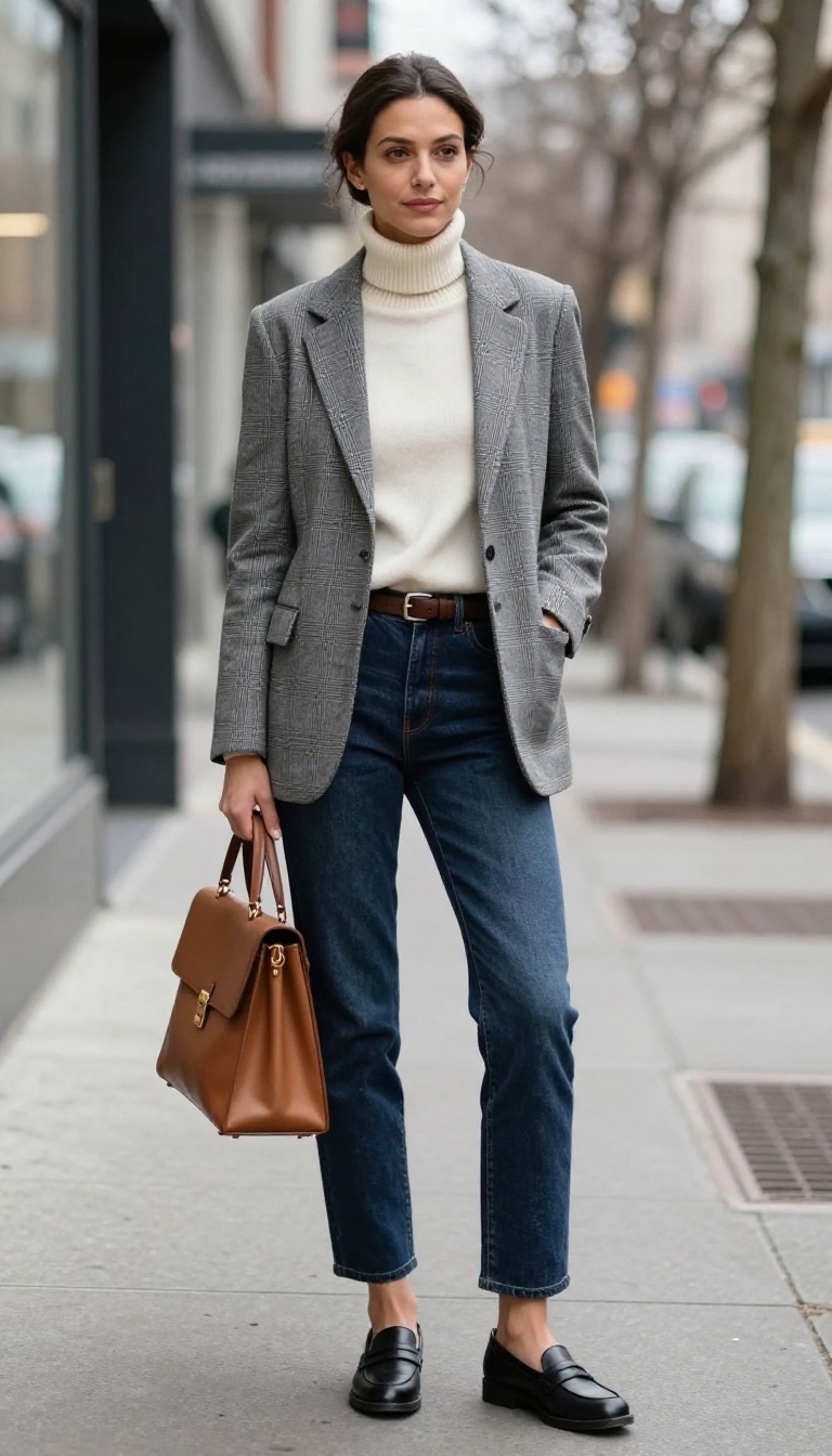 4. Blazer and Straight Leg Jeans for Business Casual