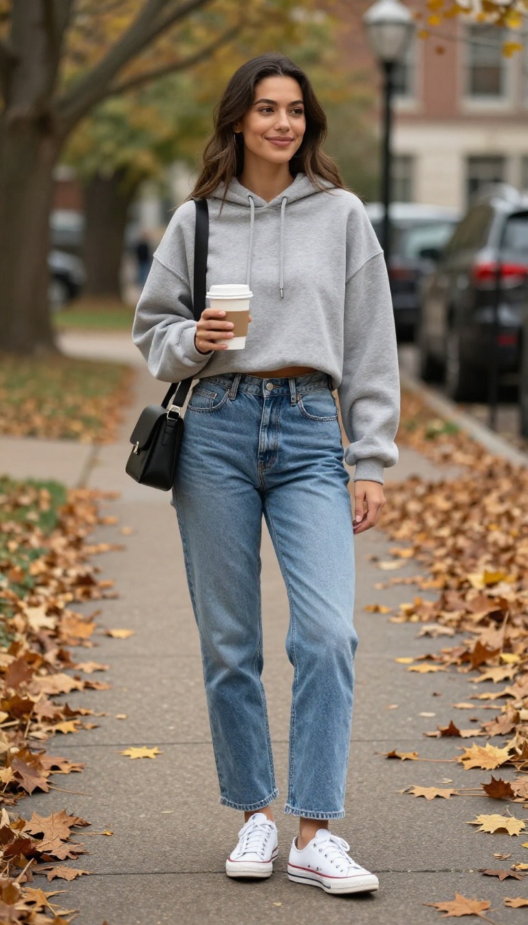 3. Cropped Hoodie and High-Waisted Mom Jeans