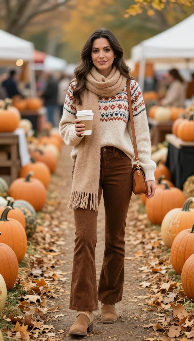 9. Fair Isle Sweater and Corduroy Flares for Cozy Weekends
