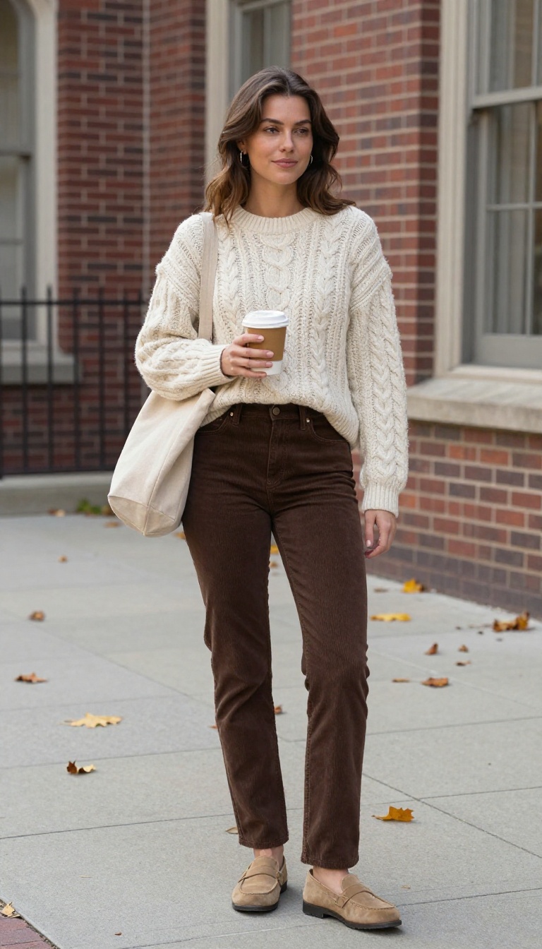 6. Cable-Knit Sweater and Corduroy Pants